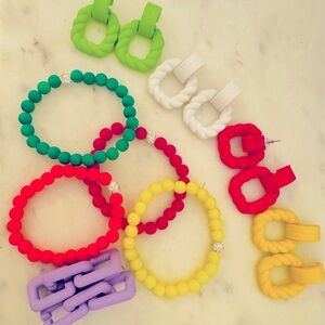Colorful Neon colored Beaded bracelets and Braided Earrings . Pre-owned EUC